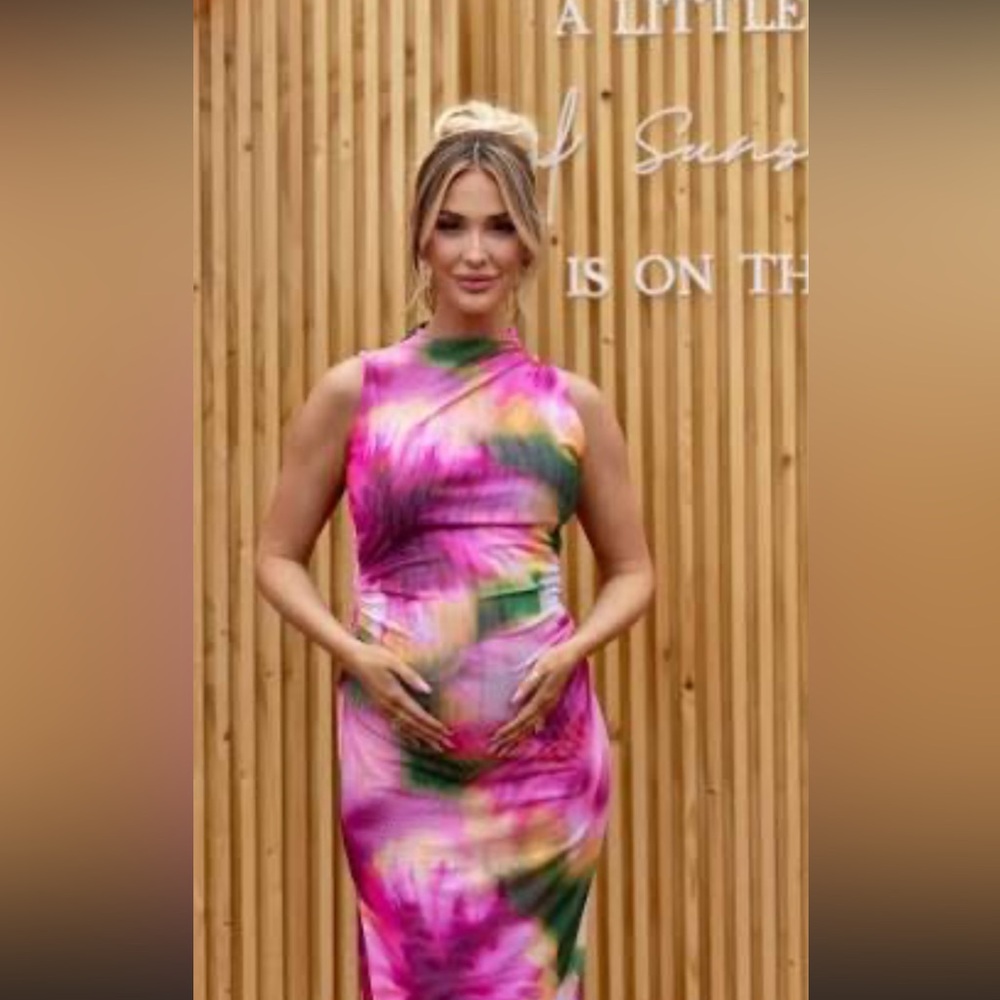 Misa Los Angeles Vibrant Pink and Green Dress
